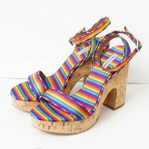 Tabitha Simmons Calla Rainbow Silk Cork Wedges 40 1/2
